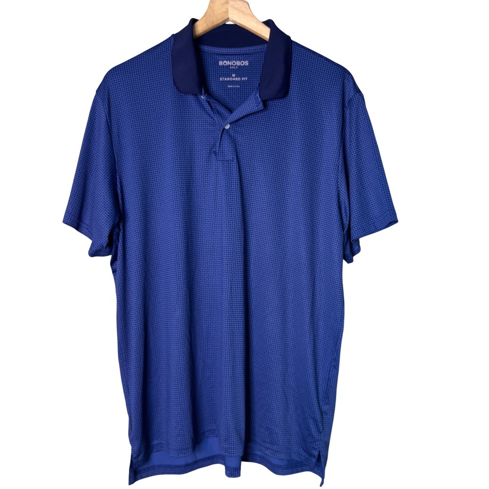 Bonobos Golf Mens Blue Houndstooth Standard Fit Performance Polo Shirt Size M